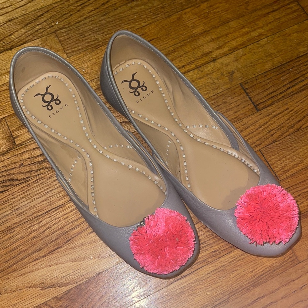 Figue Leather Pom pom flats Size 8